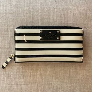 Kate Spade Large Zip Black and White Stripe Wallet